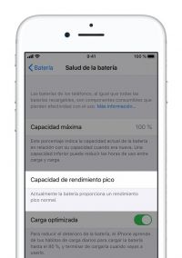 iOS pantalla de rendimiento de batería