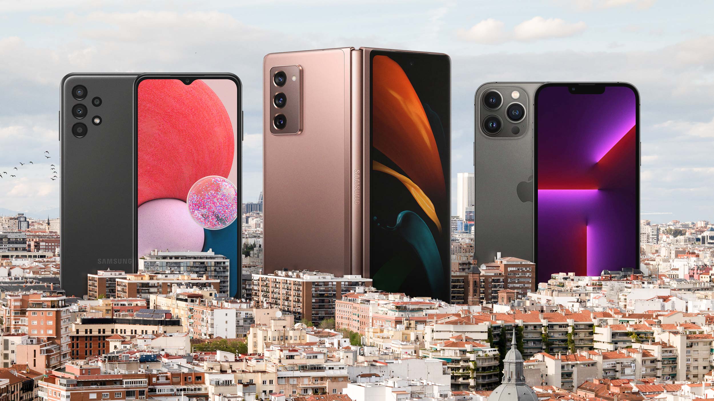 Comparativa iPhone 13 Pro, Samsung Galaxy A13 y Samsung Galaxy Z Fold 2 5G